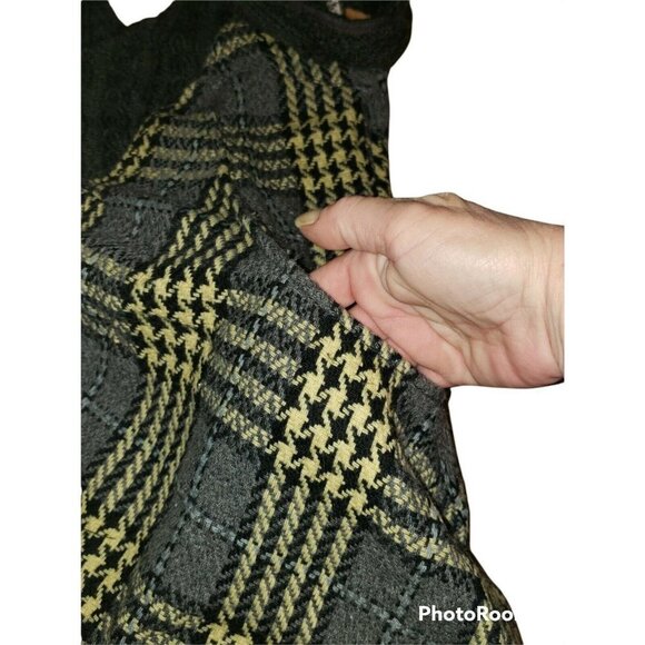 FREE PEOPLE Sleeveless Sweater Dress Tunic Plaid Size 8 Gray Black Yellow Boho - Picture 6 of 10